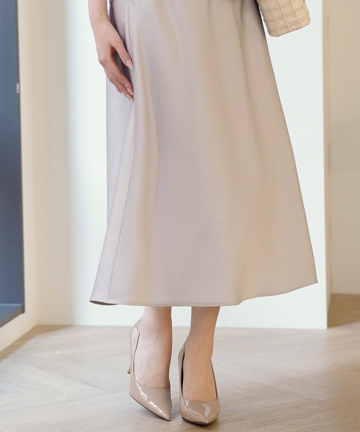 サテン ナロー スカート ボトムス レディース サックス ベージュ ブラック S M