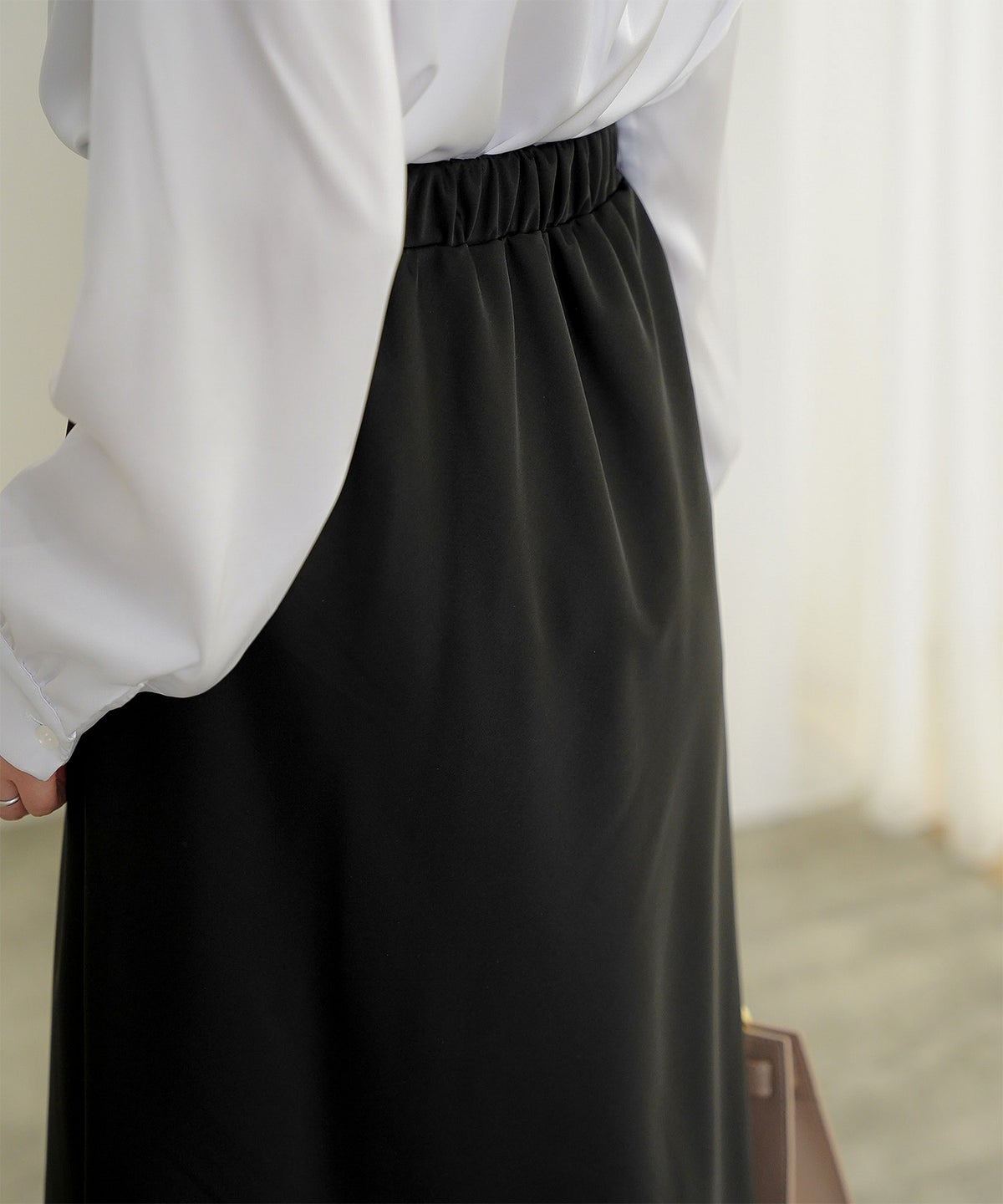 サテン ナロー スカート ボトムス レディース サックス ベージュ ブラック S M