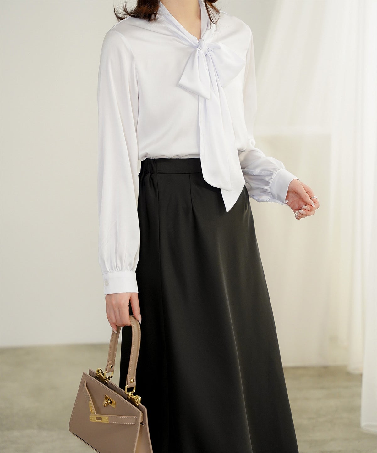 サテン ナロー スカート ボトムス レディース サックス ベージュ ブラック S M