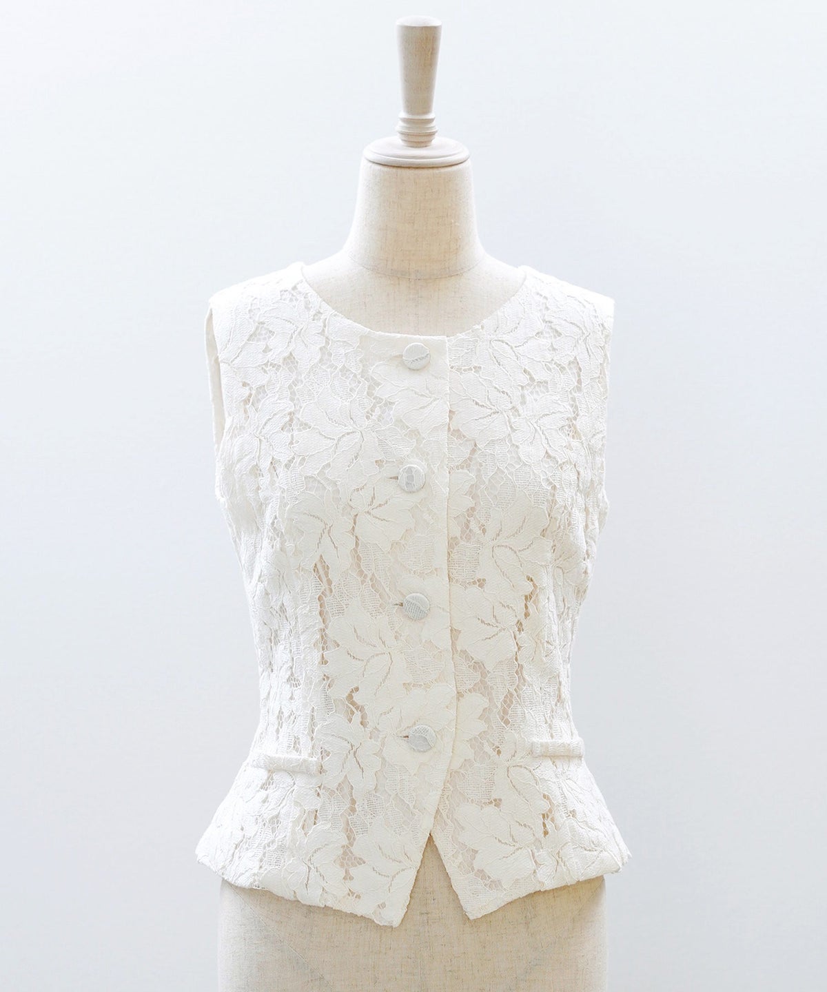 総レース ベスト ジレ 春 秋 美シルエット ウエストライン 裏地付き きれいめ オケージョン 通勤 ホワイト ピンク ネイビー ジョイントスペース 総レース ベスト ＆BLOOM（アンドブルーム）
