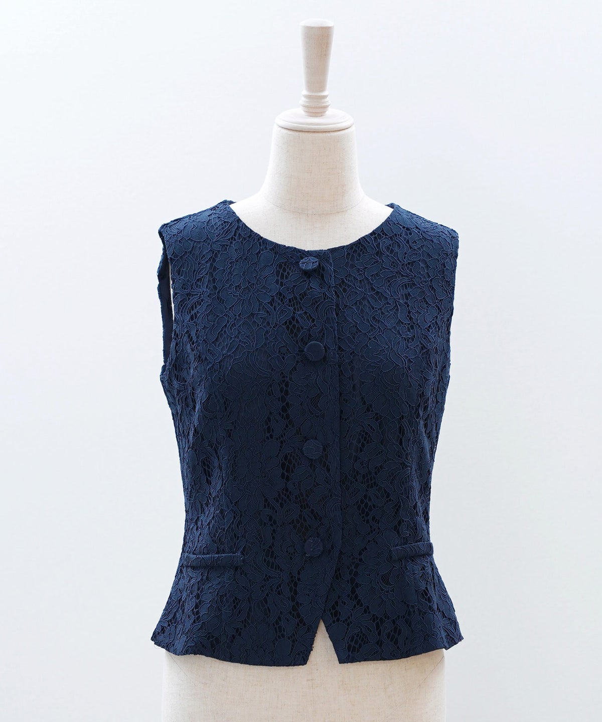 総レース ベスト ジレ 春 秋 美シルエット ウエストライン 裏地付き きれいめ オケージョン 通勤 ホワイト ピンク ネイビー ジョイントスペース 総レース ベスト ＆BLOOM（アンドブルーム）