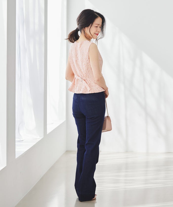総レース ベスト ジレ 春 秋 美シルエット ウエストライン 裏地付き きれいめ オケージョン 通勤 ホワイト ピンク ネイビー ジョイントスペース 総レース ベスト ＆BLOOM（アンドブルーム）