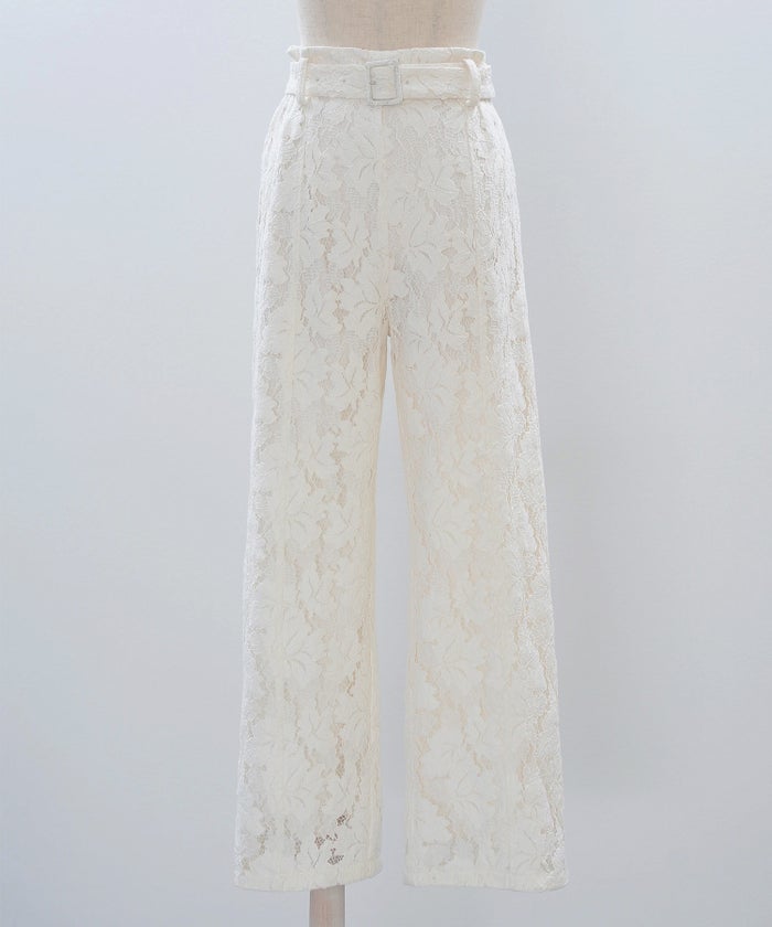 総レース ワイドパンツ オケージョン 結婚式 上品 フェミニン きれいめ 体型カバー 楽ちん 入学式 通勤 セットアップ ホワイト ピンク ネイビー ＆BLOOM（アンドブルーム）