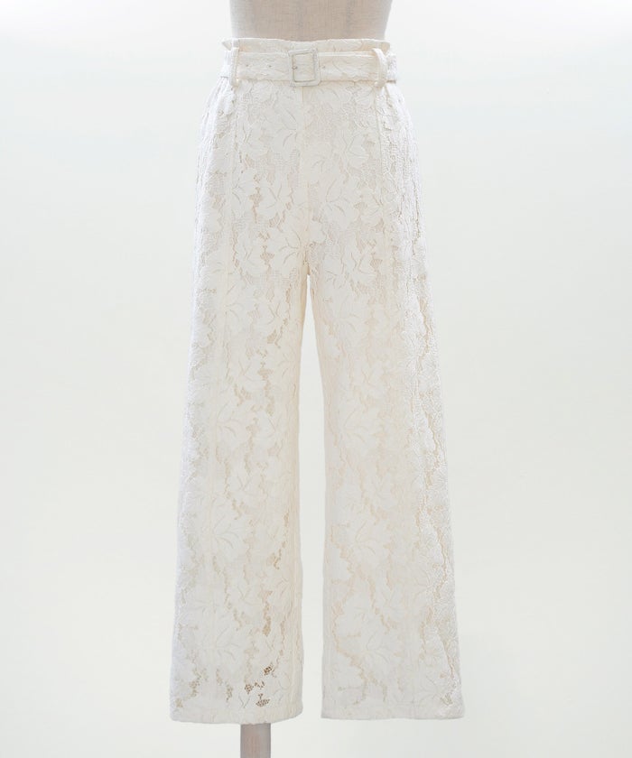 総レース ワイドパンツ オケージョン 結婚式 上品 フェミニン きれいめ 体型カバー 楽ちん 入学式 通勤 セットアップ ホワイト ピンク ネイビー ＆BLOOM（アンドブルーム）