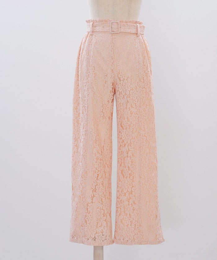 総レース ワイドパンツ オケージョン 結婚式 上品 フェミニン きれいめ 体型カバー 楽ちん 入学式 通勤 セットアップ ホワイト ピンク ネイビー ＆BLOOM（アンドブルーム）