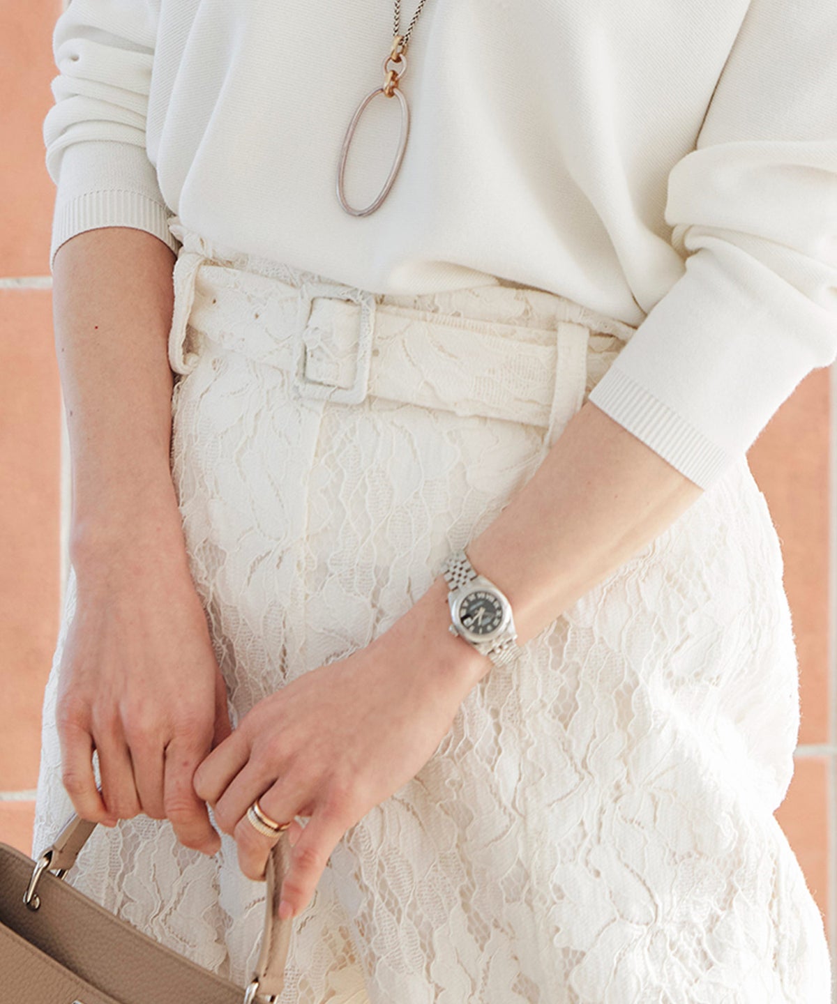 総レース ワイドパンツ オケージョン 結婚式 上品 フェミニン きれいめ 体型カバー 楽ちん 入学式 通勤 セットアップ ホワイト ピンク ネイビー ＆BLOOM（アンドブルーム）