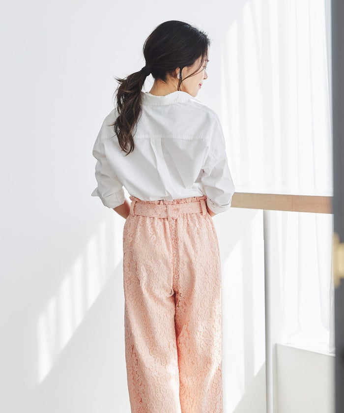 総レース ワイドパンツ オケージョン 結婚式 上品 フェミニン きれいめ 体型カバー 楽ちん 入学式 通勤 セットアップ ホワイト ピンク ネイビー ＆BLOOM（アンドブルーム）