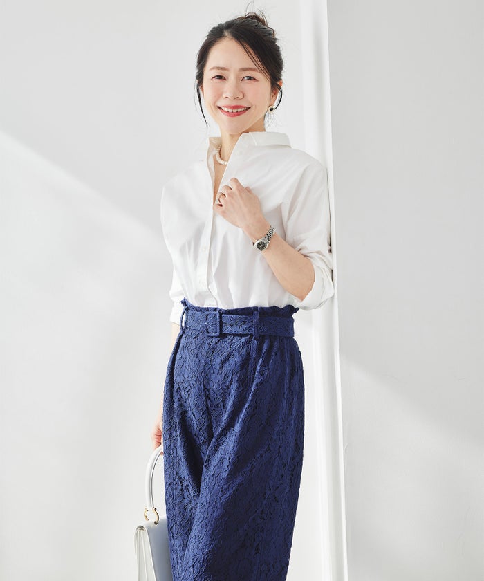 総レース ワイドパンツ オケージョン 結婚式 上品 フェミニン きれいめ 体型カバー 楽ちん 入学式 通勤 セットアップ ホワイト ピンク ネイビー ＆BLOOM（アンドブルーム）