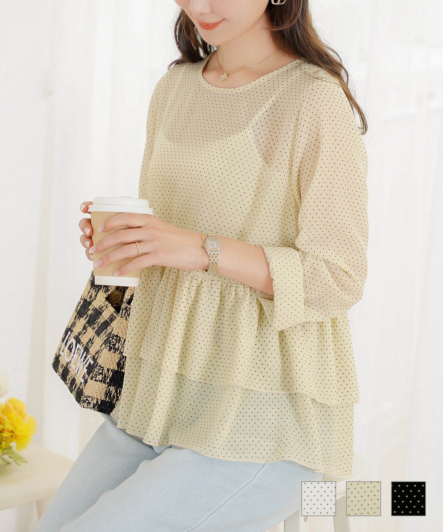 SUMMER-SALE ドット ブラウス キャミソール セット le reve vaniller