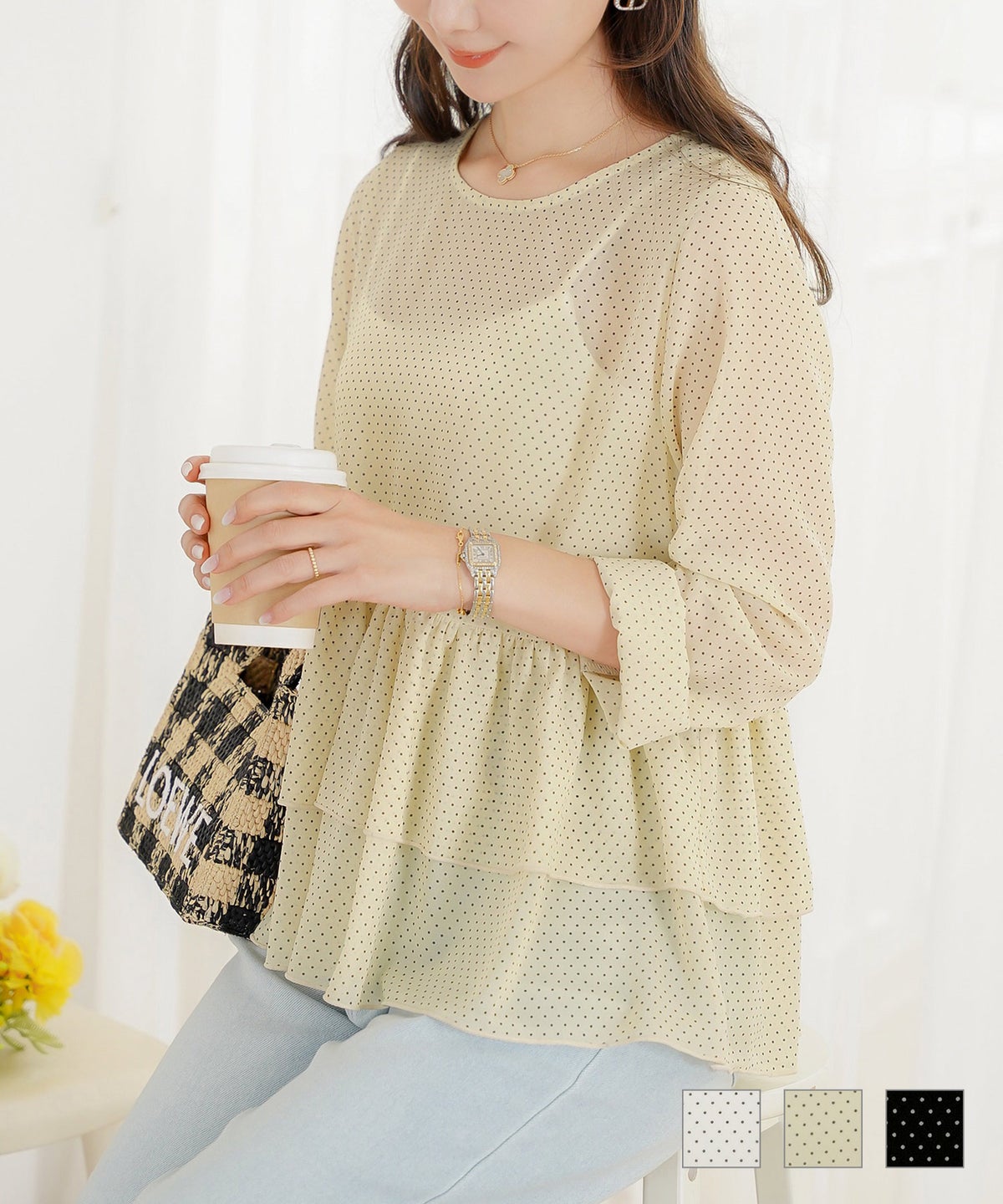 ドット ブラウス キャミソール セット le reve vaniller 