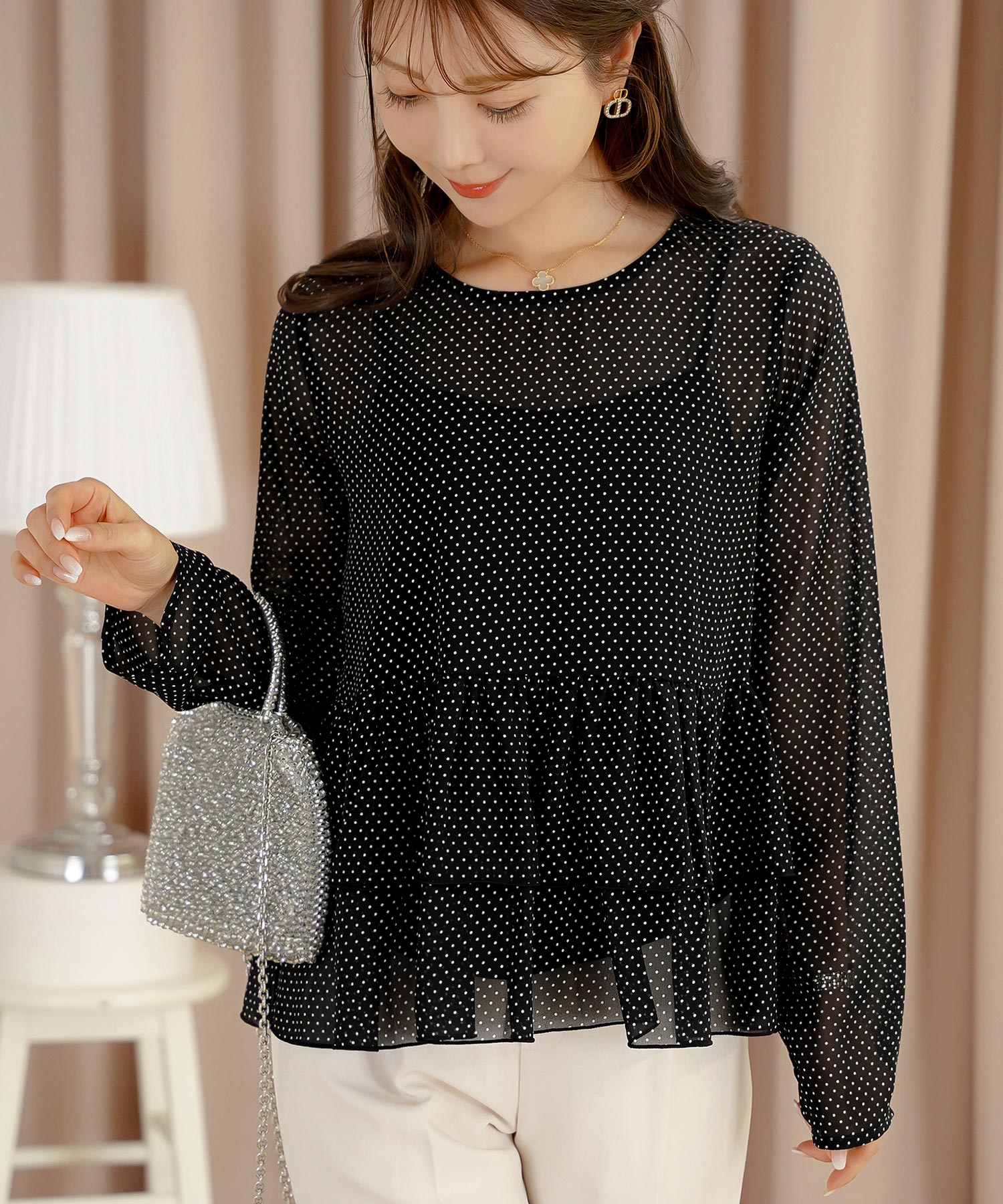 SUMMER-SALE ドット ブラウス キャミソール セット le reve vaniller