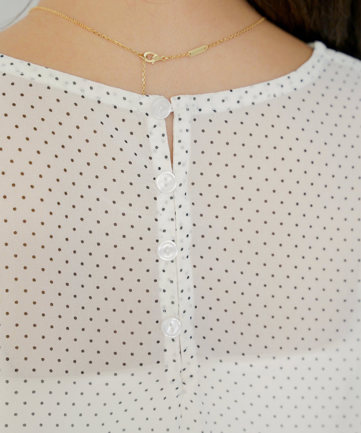 ブラウス トップス クルーネック ドット 柄 春 秋 夏 晩夏 ホワイト アイボリー ベージュ ブラック 長袖 シアー 透け感 抜け感 シースルー 涼しい 清涼感 軽い 軽量