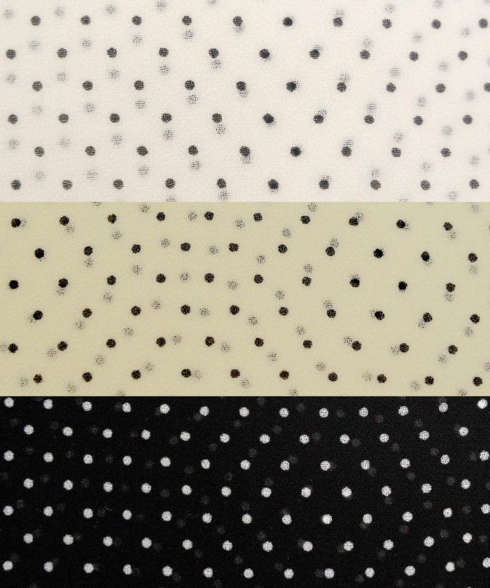 ブラウス トップス クルーネック ドット 柄 春 秋 夏 晩夏 ホワイト アイボリー ベージュ ブラック 長袖 シアー 透け感 抜け感 シースルー 涼しい 清涼感 軽い 軽量