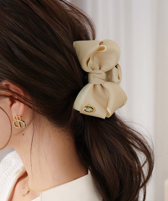 ヘアアクセサリー リボン グログラン きれいめ 配色 バイカラー かわいい 上品 式典 ヘアスタイル アップスタイル ヘアアレンジ