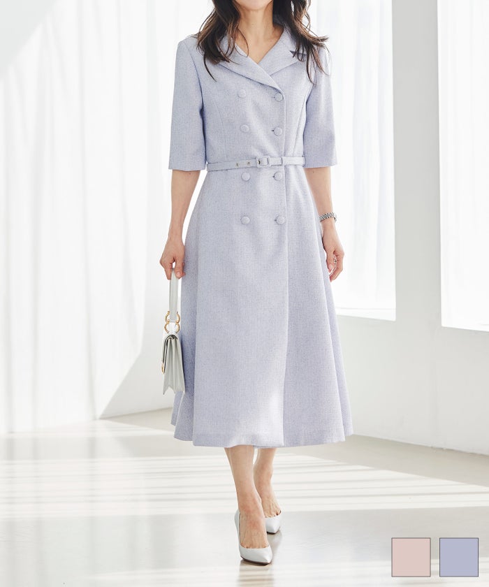 ツイードライク 襟付き ダブルボタン ワンピース ＆BLOOM（アンドブルーム）