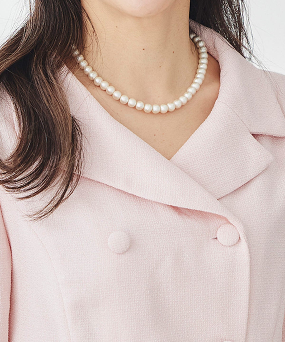 ツイードライク クラシカル ワンピース サマーツイード ダブルボタン 襟付き ベルト付き 裏地付き フレア 春 秋 入学式 食事会 ピンク ラベンダー