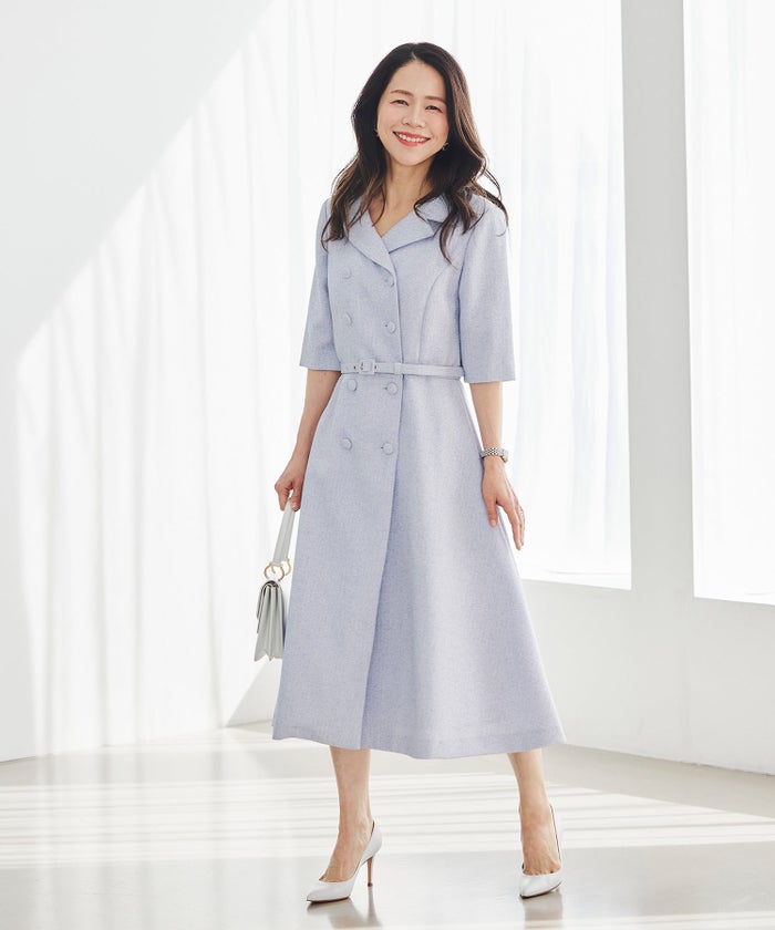 ツイードライク 襟付き ダブルボタン ワンピース ＆BLOOM（アンドブルーム）