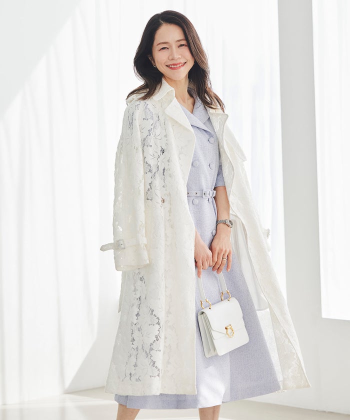 ツイードライク クラシカル ワンピース サマーツイード ダブルボタン 襟付き ベルト付き 裏地付き フレア 春 秋 入学式 食事会 ピンク ラベンダー