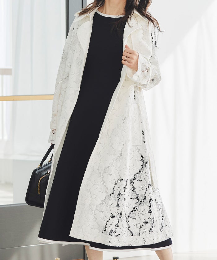 ホールガーメント バイカラー ニットワンピース ボートネック 五分袖 フレア ウエストシェイプ きれいめ 上品 体型カバー セットアップ風 カーディガン合わせ デニムジャケット 大人カジュアル 黒