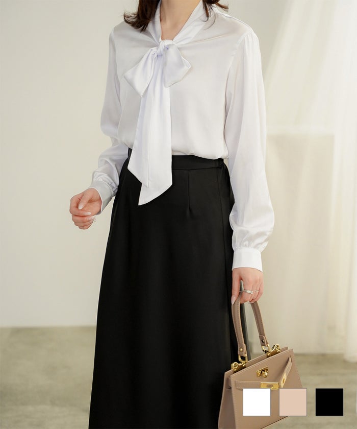 サテン ボウタイ ブラウス HUIT 全3色