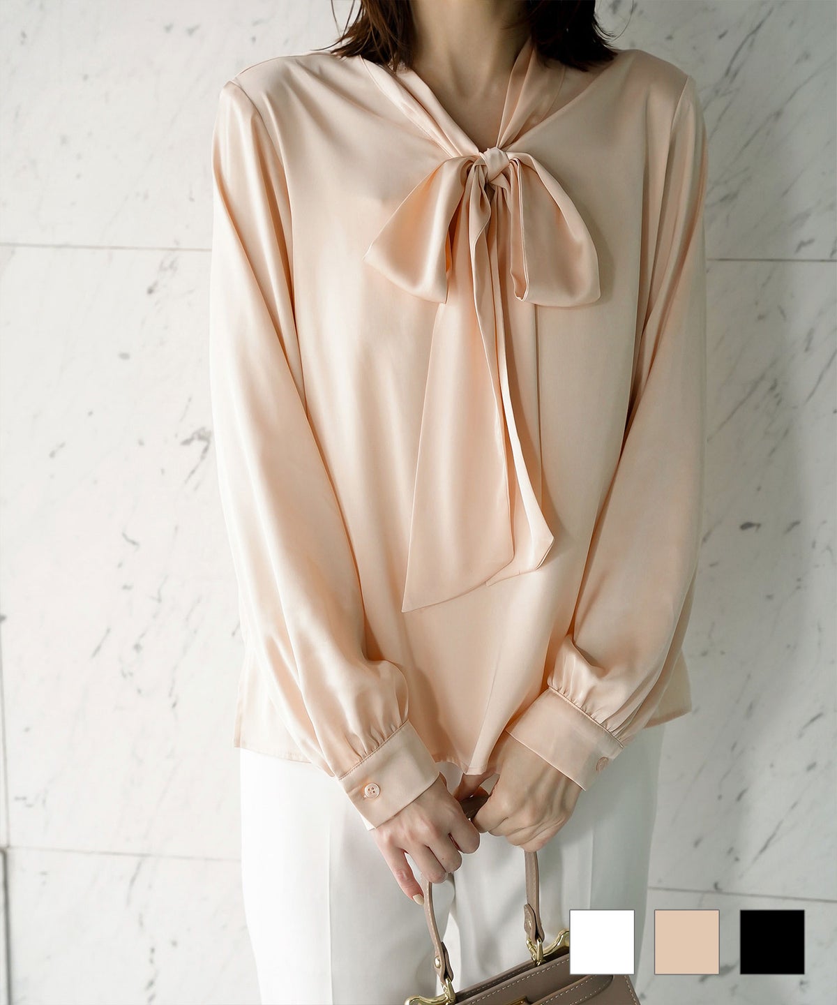 サテン ボウタイ ブラウス HUIT 全3色