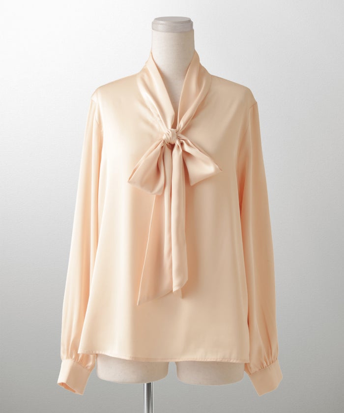サテン ボウタイ ブラウス レディース ファッション M ホワイト ピンクベージュ ブラック