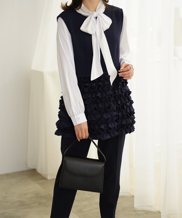 サテン ボウタイ ブラウス レディース ファッション M ホワイト ピンクベージュ ブラック