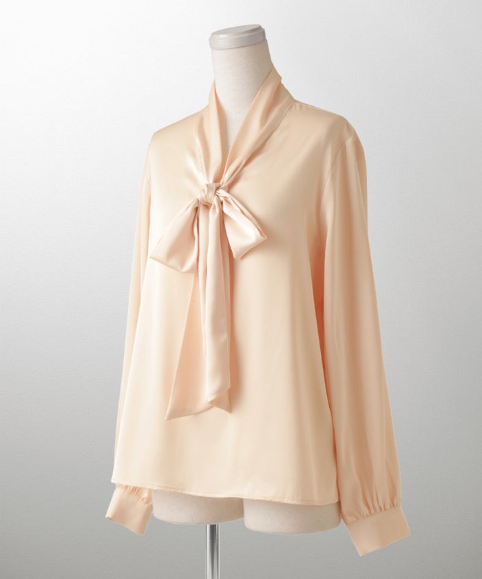 サテン ボウタイ ブラウス レディース ファッション M ホワイト ピンクベージュ ブラック