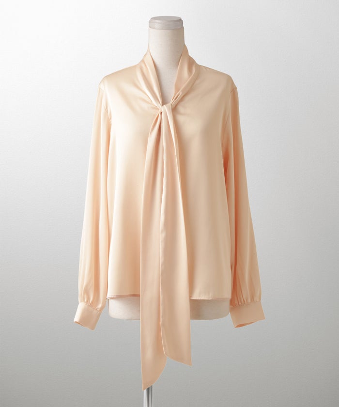 サテン ボウタイ ブラウス レディース ファッション M ホワイト ピンクベージュ ブラック