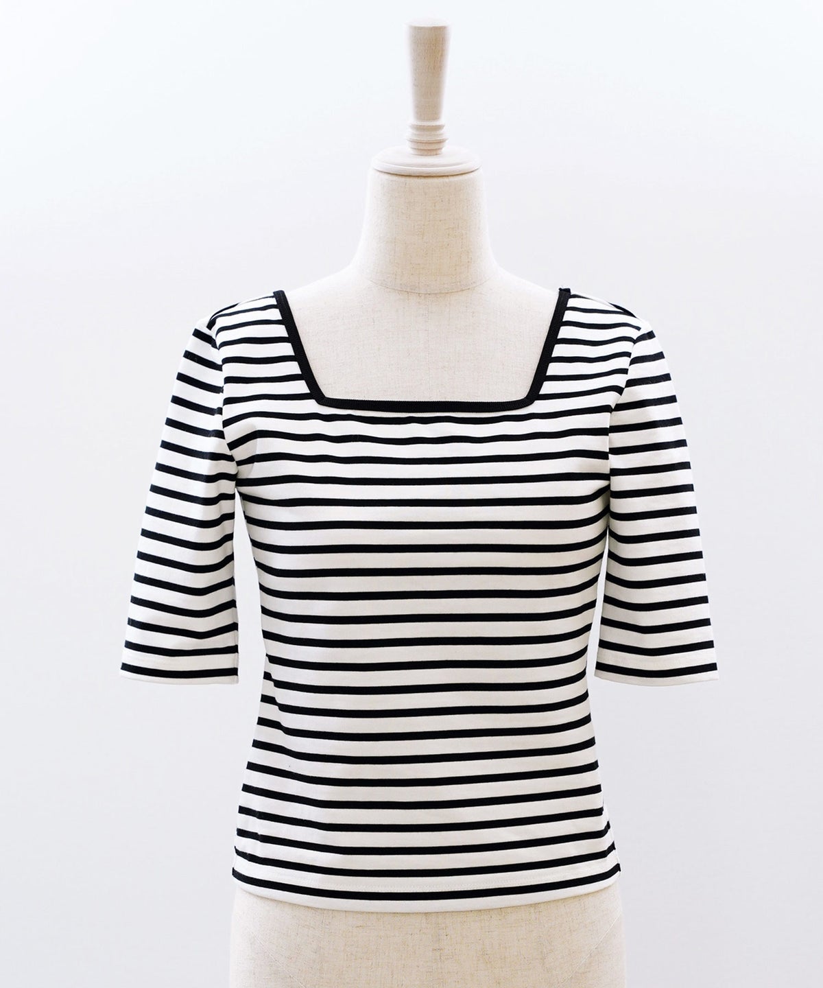 UVカット スクエアネック カットソー 接触冷感 透湿 綿100 半袖 ホワイト ブラック ボーダー 通勤 きれいめ 涼しい 春 夏 UVカット スクエアネック トップス ＆BLOOM（アンドブルーム）