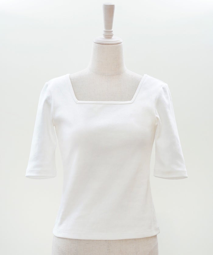 UVカット スクエアネック カットソー 接触冷感 透湿 綿100 半袖 ホワイト ブラック ボーダー 通勤 きれいめ 涼しい 春 夏 UVカット スクエアネック トップス ＆BLOOM（アンドブルーム）