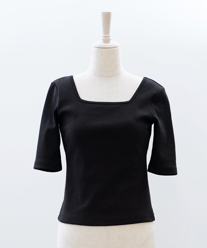 UVカット スクエアネック カットソー 接触冷感 透湿 綿100 半袖 ホワイト ブラック ボーダー 通勤 きれいめ 涼しい 春 夏 UVカット スクエアネック トップス ＆BLOOM（アンドブルーム）