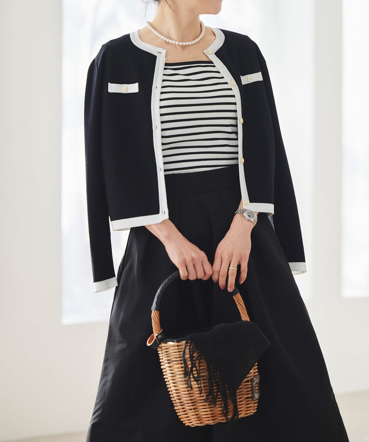 UVカット スクエアネック カットソー 接触冷感 透湿 綿100 半袖 ホワイト ブラック ボーダー 通勤 きれいめ 涼しい 春 夏 UVカット スクエアネック トップス ＆BLOOM（アンドブルーム）