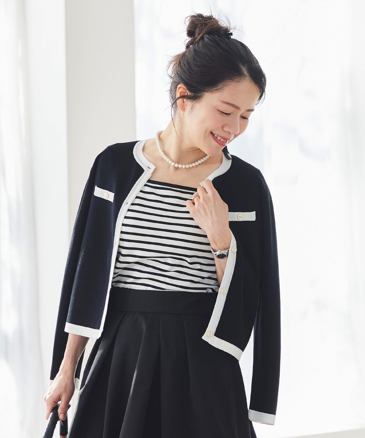 UVカット スクエアネック カットソー 接触冷感 透湿 綿100 半袖 ホワイト ブラック ボーダー 通勤 きれいめ 涼しい 春 夏 UVカット スクエアネック トップス ＆BLOOM（アンドブルーム）