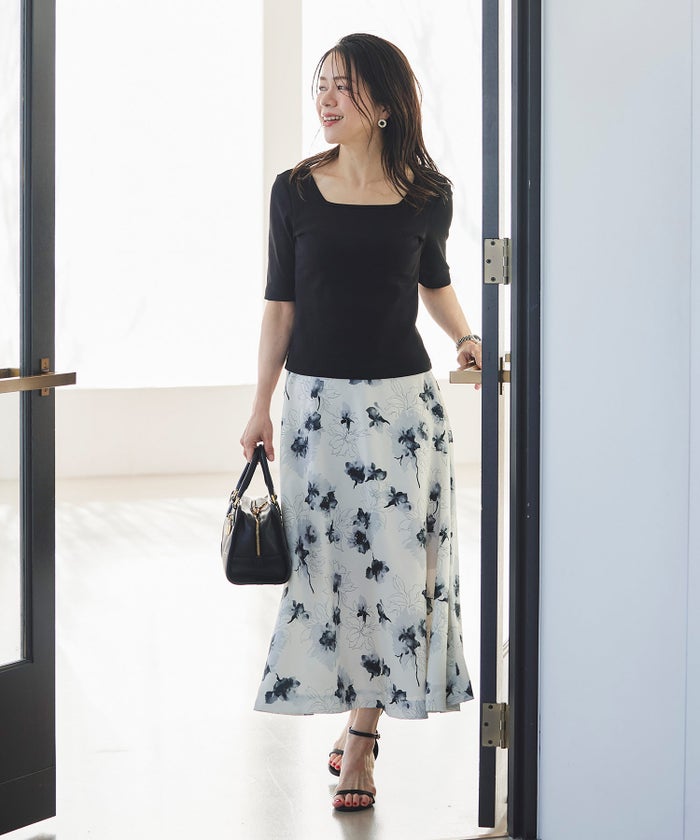 UVカット スクエアネック カットソー 接触冷感 透湿 綿100 半袖 ホワイト ブラック ボーダー 通勤 きれいめ 涼しい 春 夏 UVカット スクエアネック トップス ＆BLOOM（アンドブルーム）