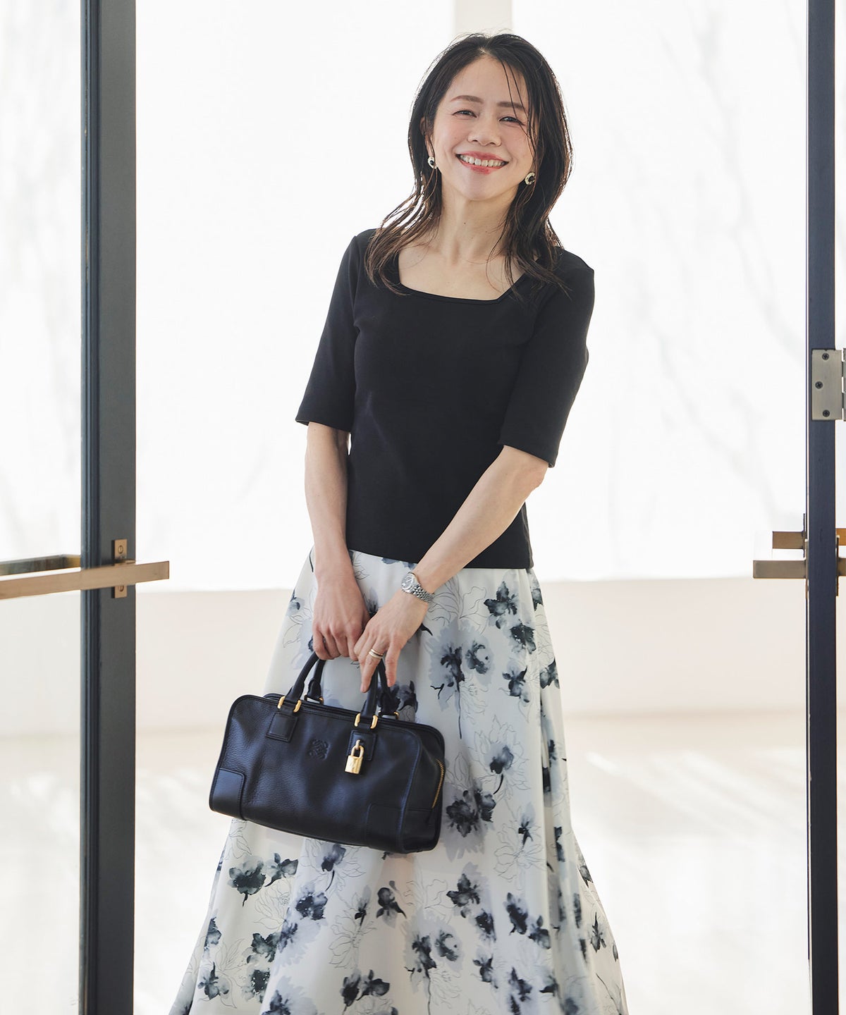 UVカット スクエアネック カットソー 接触冷感 透湿 綿100 半袖 ホワイト ブラック ボーダー 通勤 きれいめ 涼しい 春 夏 UVカット スクエアネック トップス ＆BLOOM（アンドブルーム）