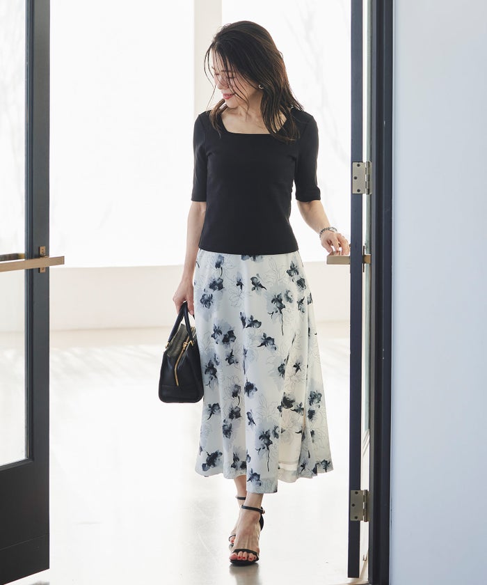 UVカット スクエアネック カットソー 接触冷感 透湿 綿100 半袖 ホワイト ブラック ボーダー 通勤 きれいめ 涼しい 春 夏 UVカット スクエアネック トップス ＆BLOOM（アンドブルーム）