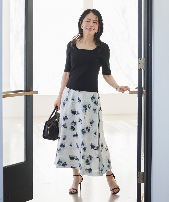 UVカット スクエアネック カットソー 接触冷感 透湿 綿100 半袖 ホワイト ブラック ボーダー 通勤 きれいめ 涼しい 春 夏 UVカット スクエアネック トップス ＆BLOOM（アンドブルーム）