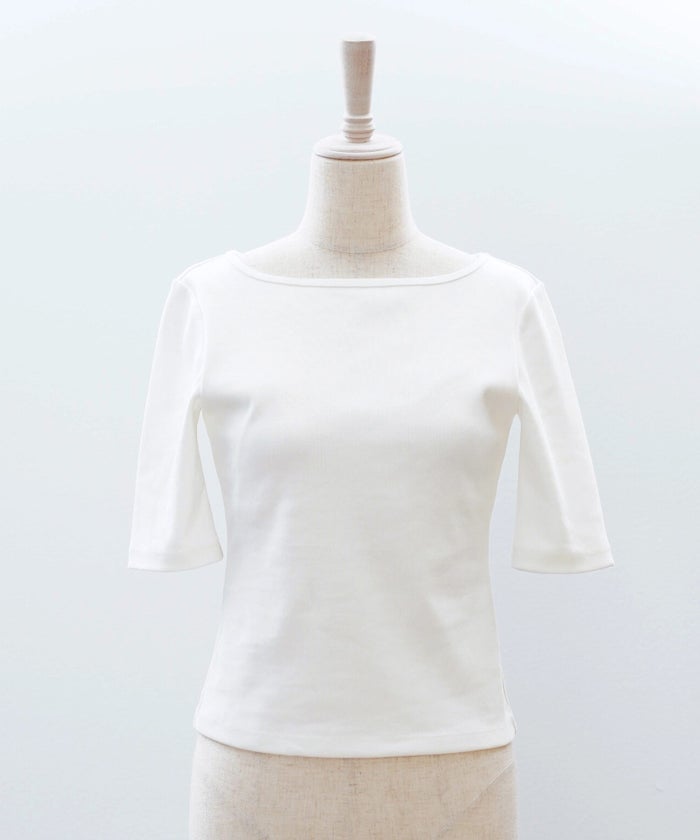 UVカット ボートネック カットソー 接触冷感 透湿 綿100 半袖 ホワイト ブラック ボーダー 通勤 きれいめ 涼しい 春 夏 UVカット ボートネック トップス ＆BLOOM（アンドブルーム）