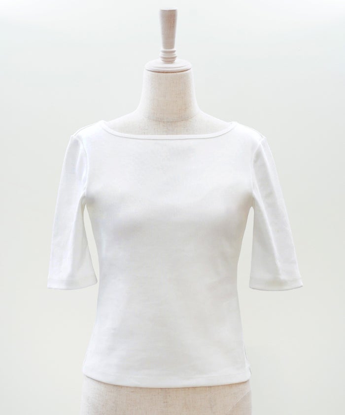 UVカット ボートネック カットソー 接触冷感 透湿 綿100 半袖 ホワイト ブラック ボーダー 通勤 きれいめ 涼しい 春 夏 UVカット ボートネック トップス ＆BLOOM（アンドブルーム）