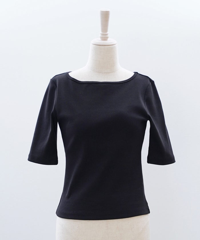 UVカット ボートネック カットソー 接触冷感 透湿 綿100 半袖 ホワイト ブラック ボーダー 通勤 きれいめ 涼しい 春 夏 UVカット ボートネック トップス ＆BLOOM（アンドブルーム）