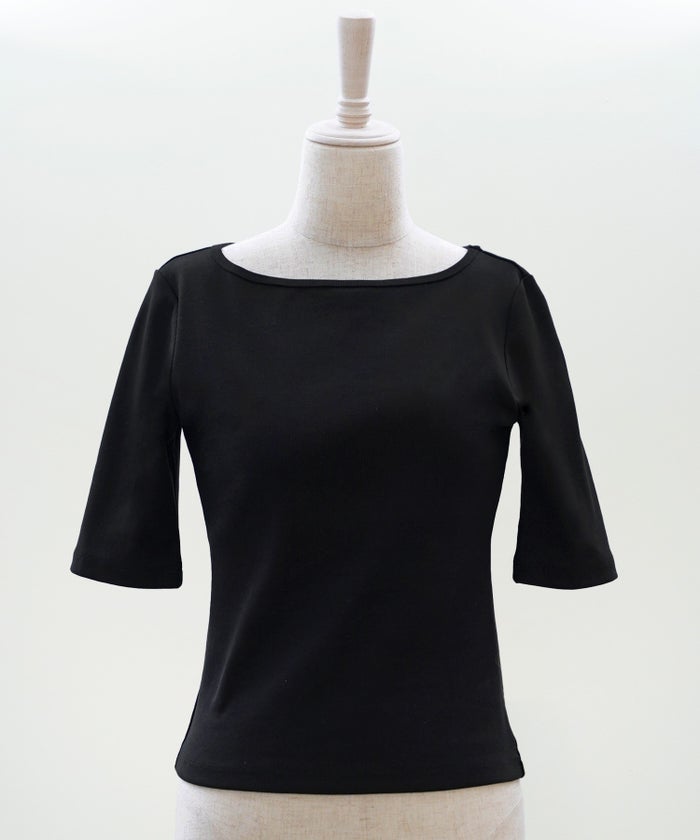 UVカット ボートネック カットソー 接触冷感 透湿 綿100 半袖 ホワイト ブラック ボーダー 通勤 きれいめ 涼しい 春 夏 UVカット ボートネック トップス ＆BLOOM（アンドブルーム）