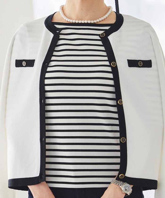 UVカット ボートネック カットソー 接触冷感 透湿 綿100 半袖 ホワイト ブラック ボーダー 通勤 きれいめ 涼しい 春 夏 UVカット ボートネック トップス ＆BLOOM（アンドブルーム）