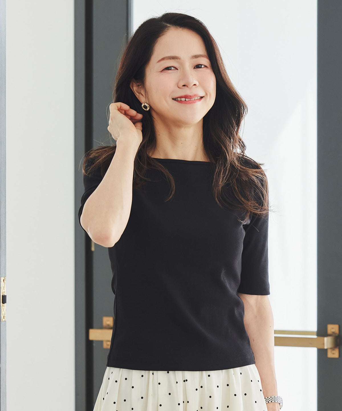 UVカット ボートネック カットソー 接触冷感 透湿 綿100 半袖 ホワイト ブラック ボーダー 通勤 きれいめ 涼しい 春 夏 UVカット ボートネック トップス ＆BLOOM（アンドブルーム）