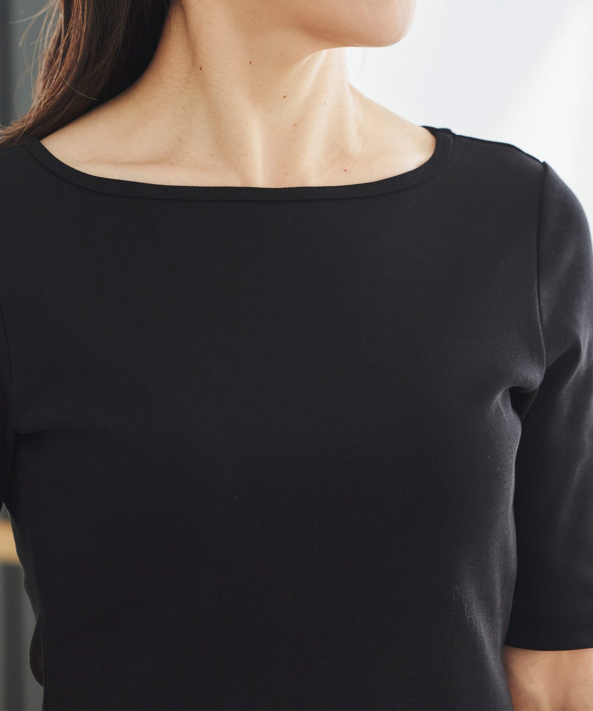 UVカット ボートネック カットソー 接触冷感 透湿 綿100 半袖 ホワイト ブラック ボーダー 通勤 きれいめ 涼しい 春 夏 UVカット ボートネック トップス ＆BLOOM（アンドブルーム）