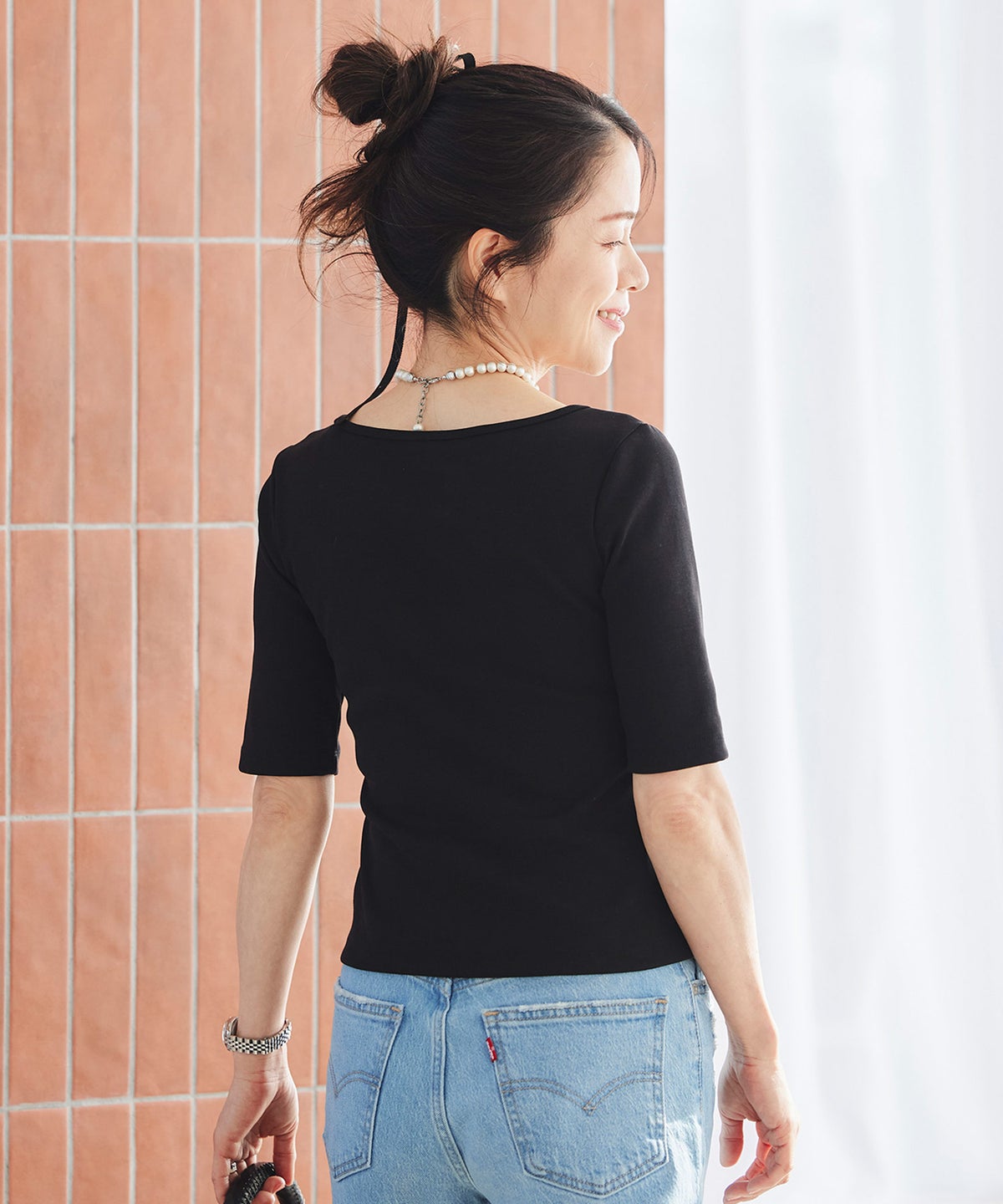 UVカット ボートネック カットソー 接触冷感 透湿 綿100 半袖 ホワイト ブラック ボーダー 通勤 きれいめ 涼しい 春 夏 UVカット ボートネック トップス ＆BLOOM（アンドブルーム）