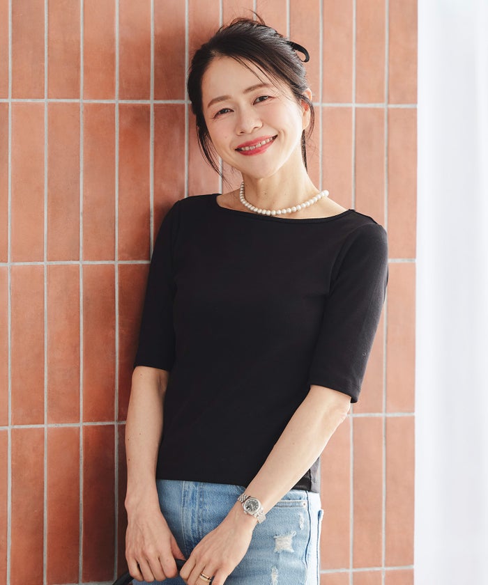 UVカット ボートネック カットソー 接触冷感 透湿 綿100 半袖 ホワイト ブラック ボーダー 通勤 きれいめ 涼しい 春 夏 UVカット ボートネック トップス ＆BLOOM（アンドブルーム）