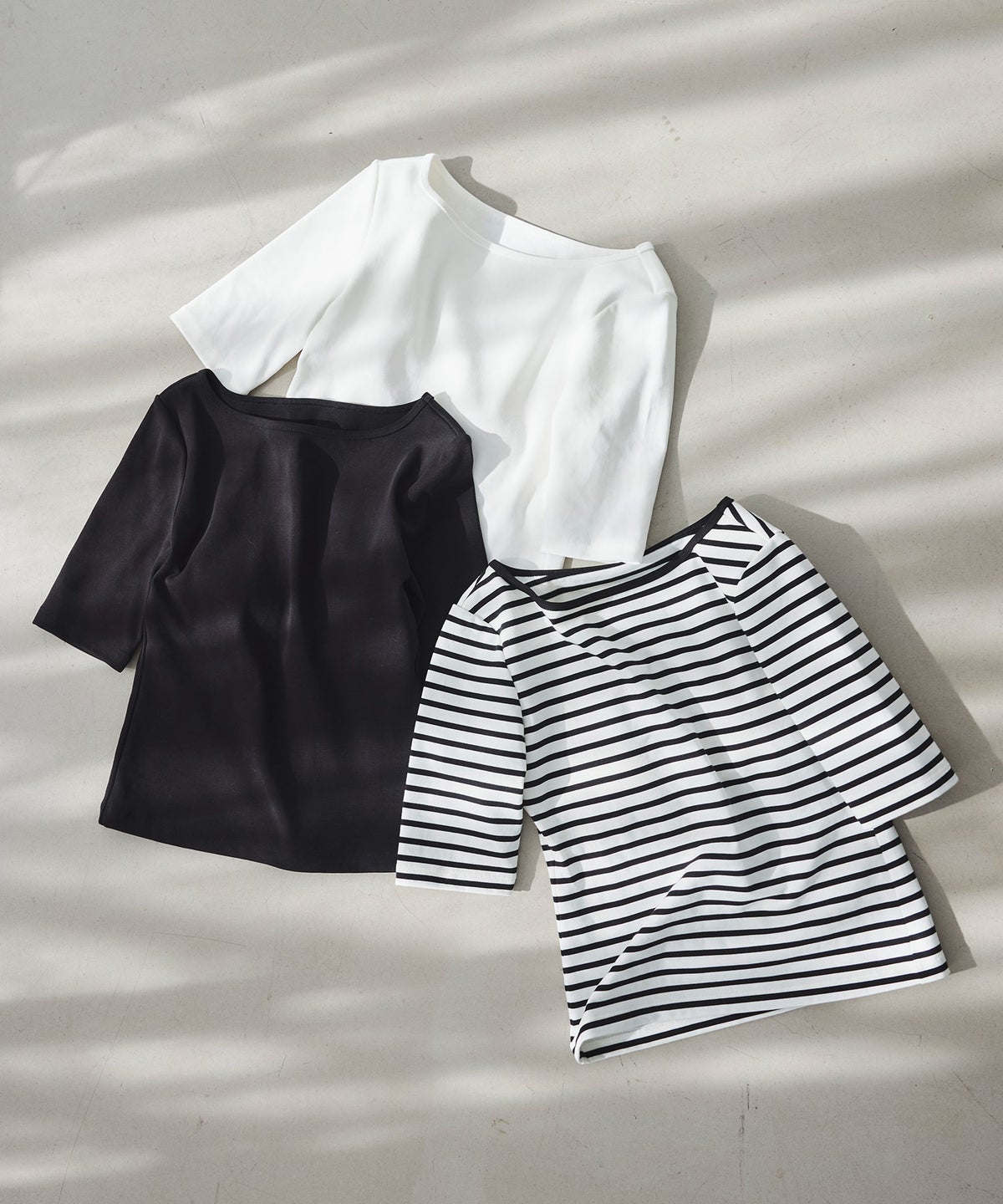 UVカット ボートネック カットソー 接触冷感 透湿 綿100 半袖 ホワイト ブラック ボーダー 通勤 きれいめ 涼しい 春 夏 UVカット ボートネック トップス ＆BLOOM（アンドブルーム）