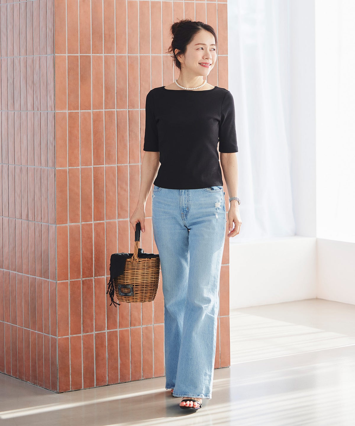 UVカット ボートネック カットソー 接触冷感 透湿 綿100 半袖 ホワイト ブラック ボーダー 通勤 きれいめ 涼しい 春 夏 UVカット ボートネック トップス ＆BLOOM（アンドブルーム）