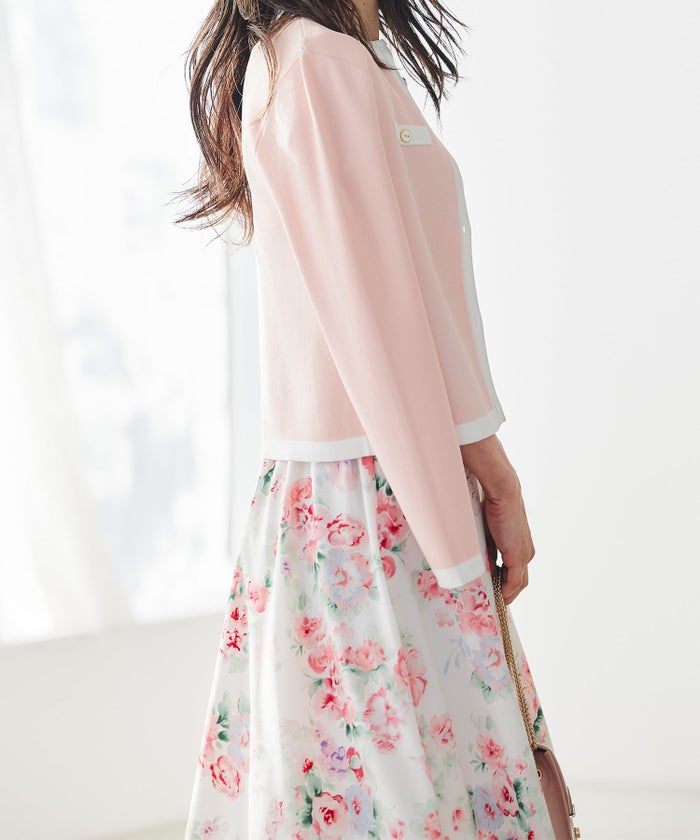 花柄 スカート ギャザー フレア ミドル丈 通勤 カジュアル フェミニン 大人かわいい 上品 モノトーン ピンク ジョイントスペース